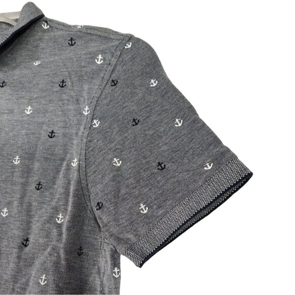 Primark Polo Shirt Collared Men Size M Blue Nautical Anchors Short Sleeve - Picture 4 of 9